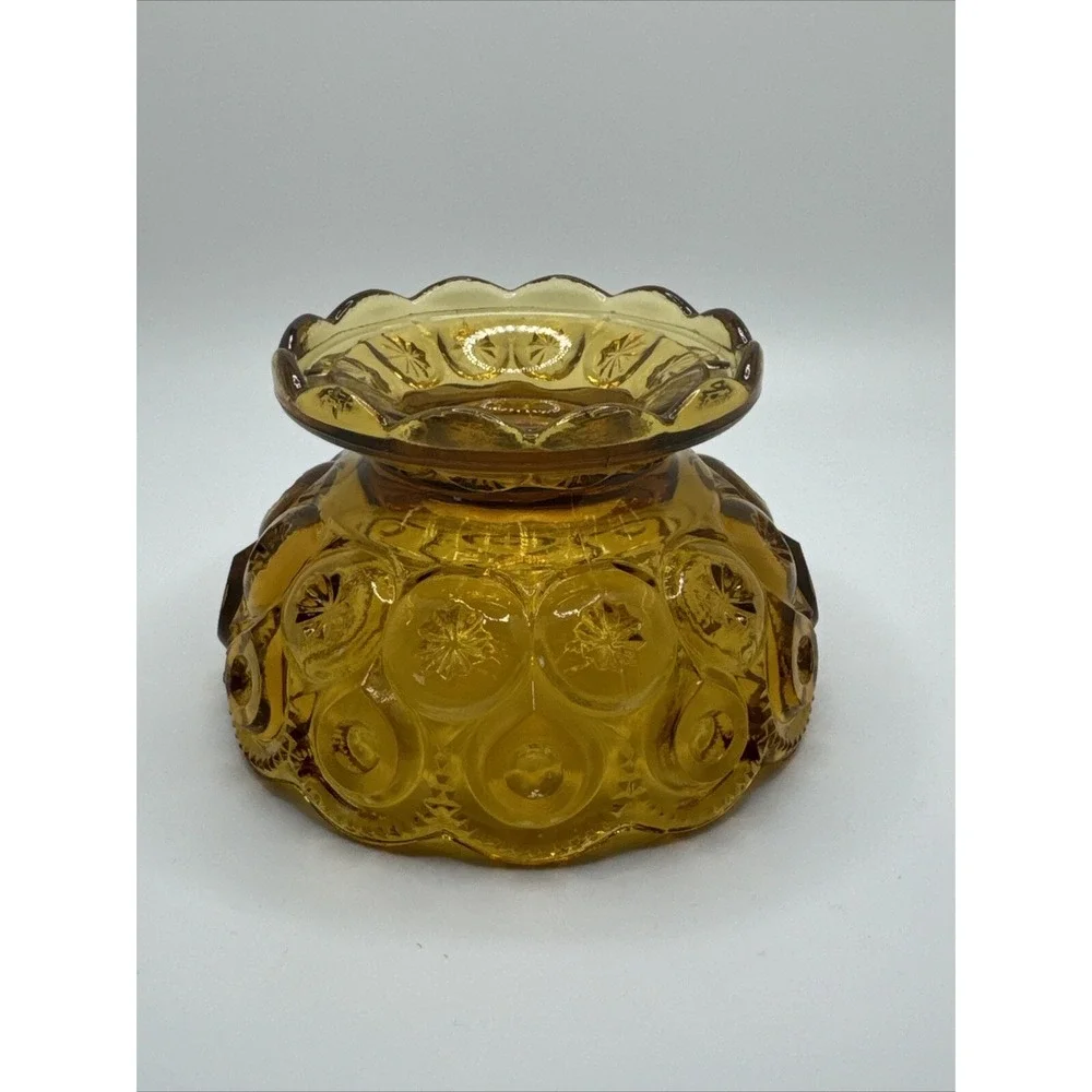 L.E. Smith Moon and Stars Amber Footed Glass Small Candy Dish Bowl